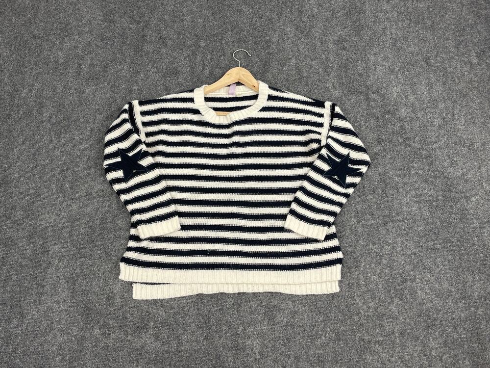 Alfa Sweater Womens Large Star Embroidery Striped Acrylic Pullover Shirt N300
